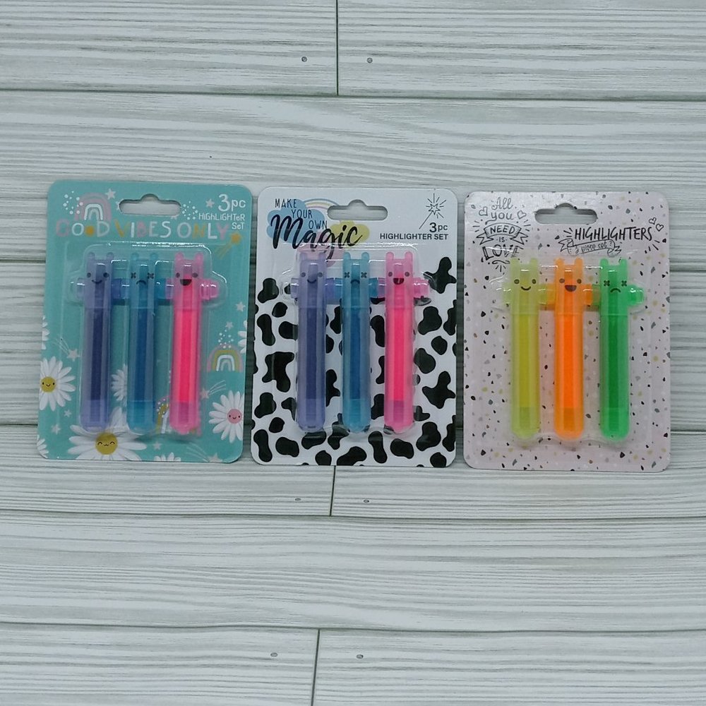 Mini Highlighters 3 pc Set Kawaii Design - 3 Packs
